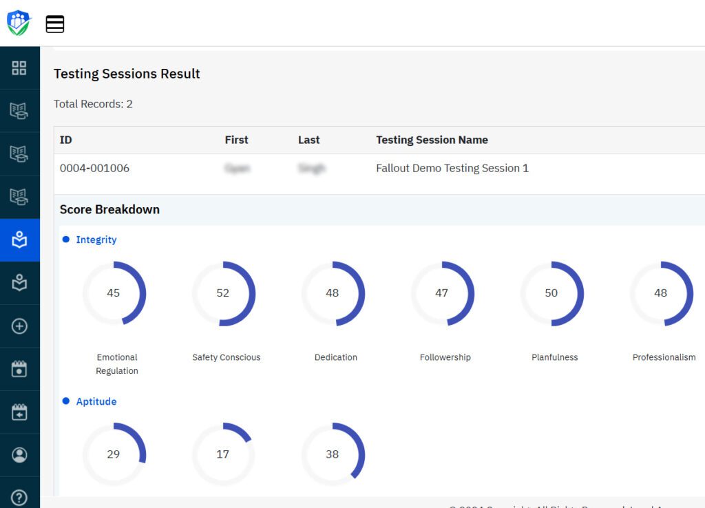 A screenshot of the sessions results page.